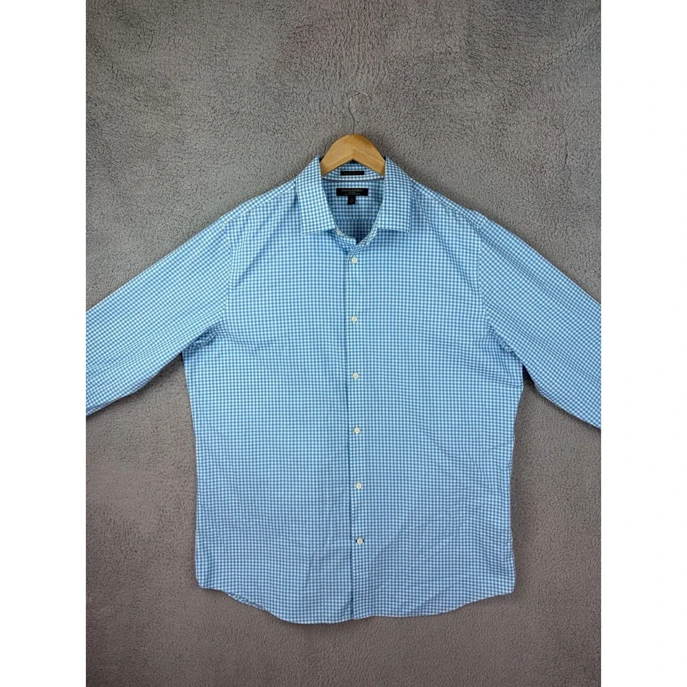 Banana Republic Dress Shirt Mens XL 17-17.5 Blue Gingham Non Iron Camden Fit Men